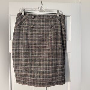 White House Black Market Plaid Pencil Skirt - Gray and Burgundy